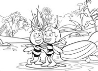 coloriage maya l abeille et willy jouent dans l eau